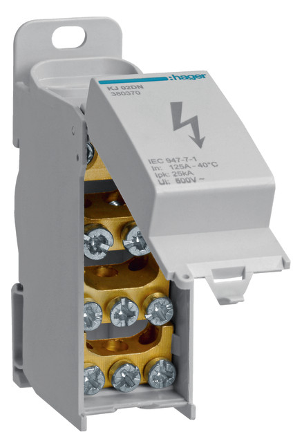 1St. Hager KJ02DN Verteilerblock 125A, geschlossen, 1polig