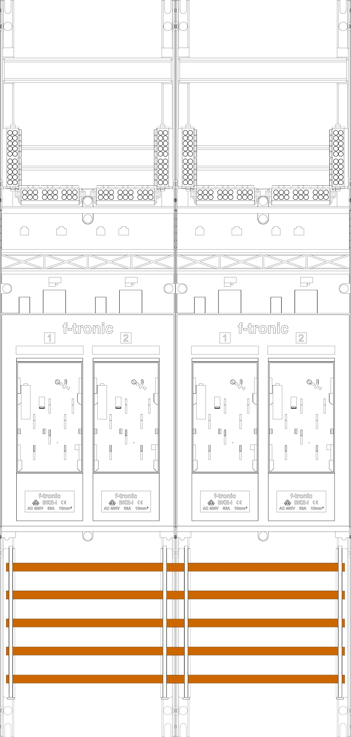 1St. F-Tronic E216 Zählerfeld E216, 2-feldrig, H=1050mm, 4-eHZ 7141020