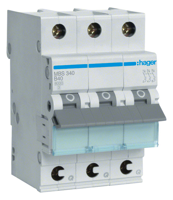 1St. Hager MBS340 Leitungsschutzschalter 3 polig 6kA B 40A QC 3 Module