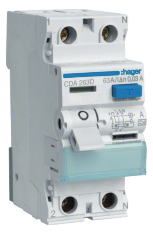 1St. Hager CDA263D FI-Schalter 2P 6kA 63A 30mA Typ A