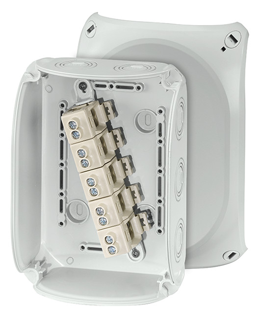 1St. Hensel KF 1010 G Kabelabzweigkasten 2,5-10 qmm 3phasig, 16 qmm 1phasig, 5pol. Klemme 62000061 KF1010G