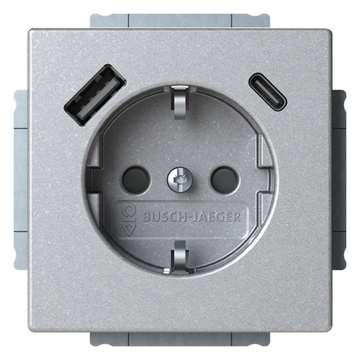 1St. Busch-Jaeger 20 EUCB2USBAC-83 SCHUKO® USB-Steckdosen-Einsatz Safety+ mit USB A/C alusilber - Plattform 63 alusilber 2CKA002011A6304