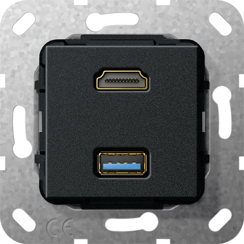 1St. Gira 567810 HDMI USB 3.0 A Kpl. Einsatz Schwarz m