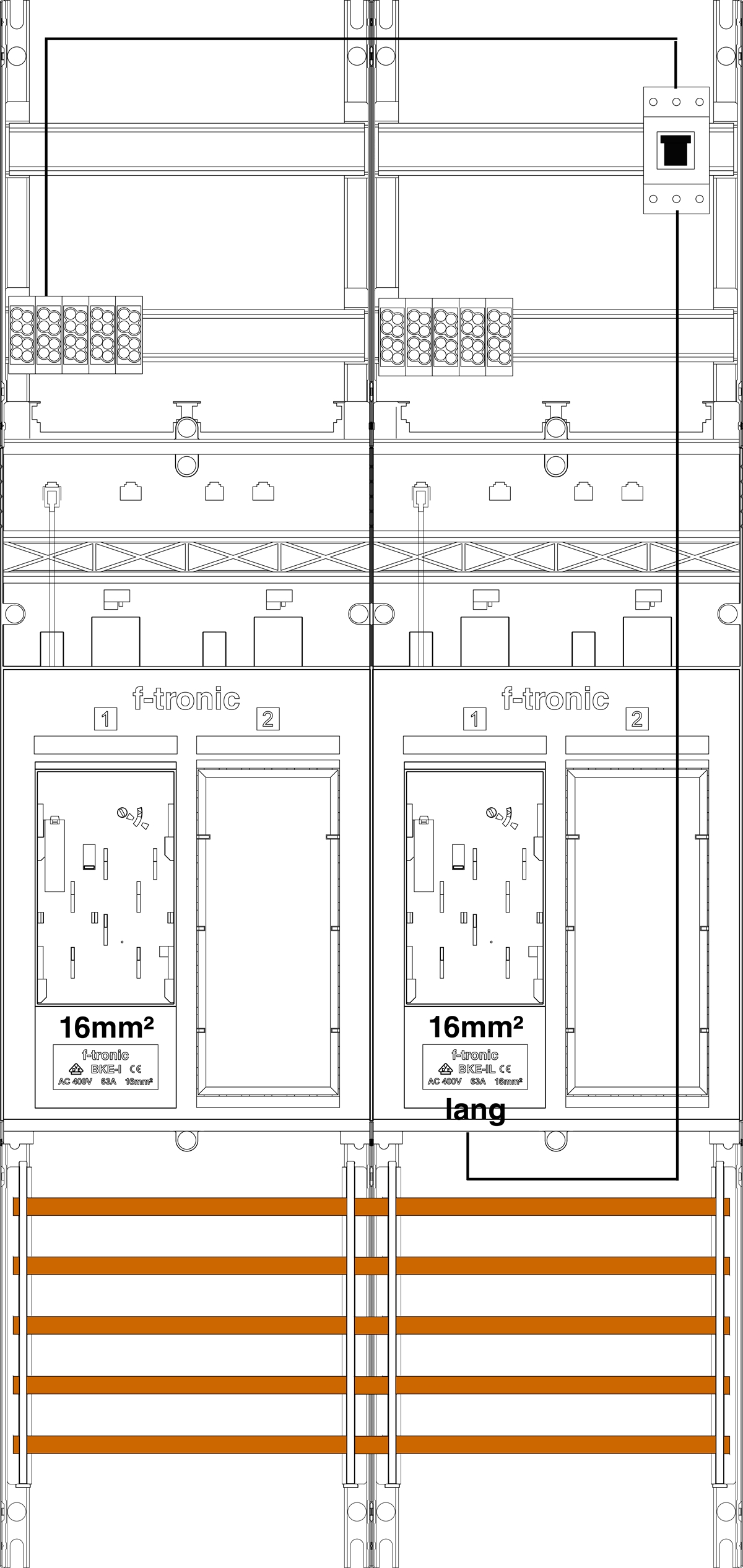 1St. F-Tronic ER26DS-16L-PV Zählerfeld ER26DS-16L-PV, 2-feldrig,H=1050mm,2-eHZ 16mm², mit DS, Kaskade, 1 HSP, 2 Res. 7141179