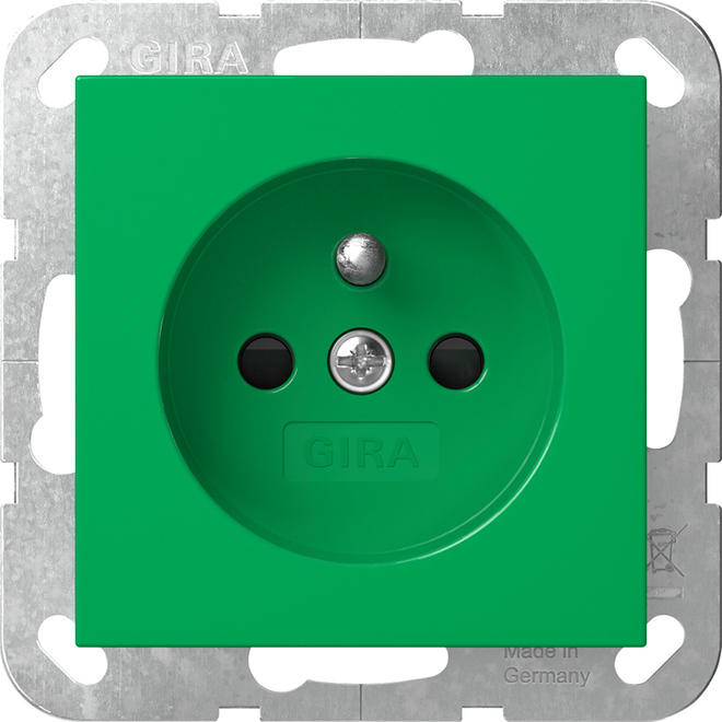 1St. Gira 4485107 Steckdose mit Erdungsstift 16A 250V und Shutter mit grüner Abdeckung, Grün glänzend