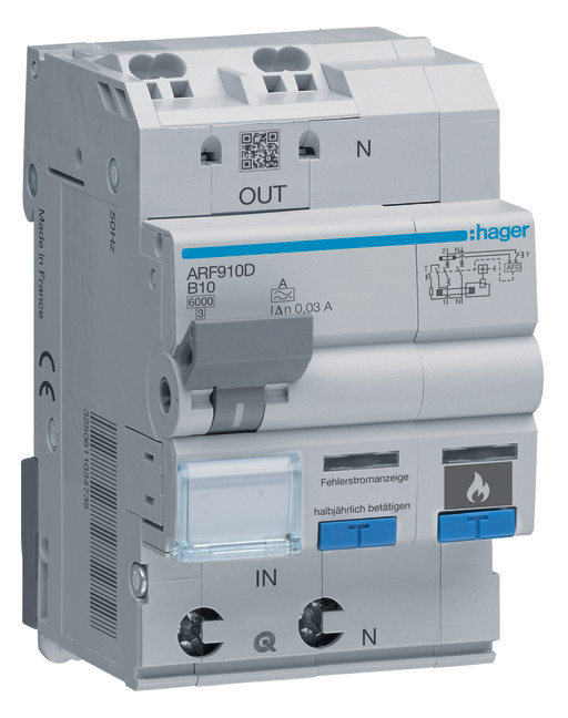 1St. Hager ARF910D AFDD mit FI-LS 1P+N 6kA B-10A 30mA A 3M