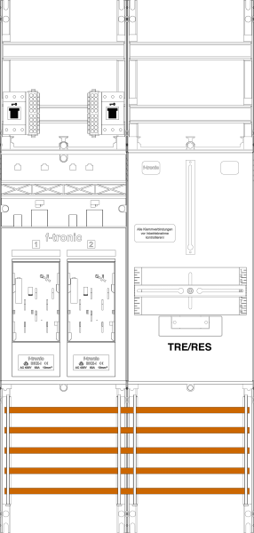 1St. F-Tronic E16R1B-HSS Zählerfeld E16R1B-HSS, 2-feldrig, H=1050mm, 2-eHZ, 2 HSS, 1 TRE 7141124