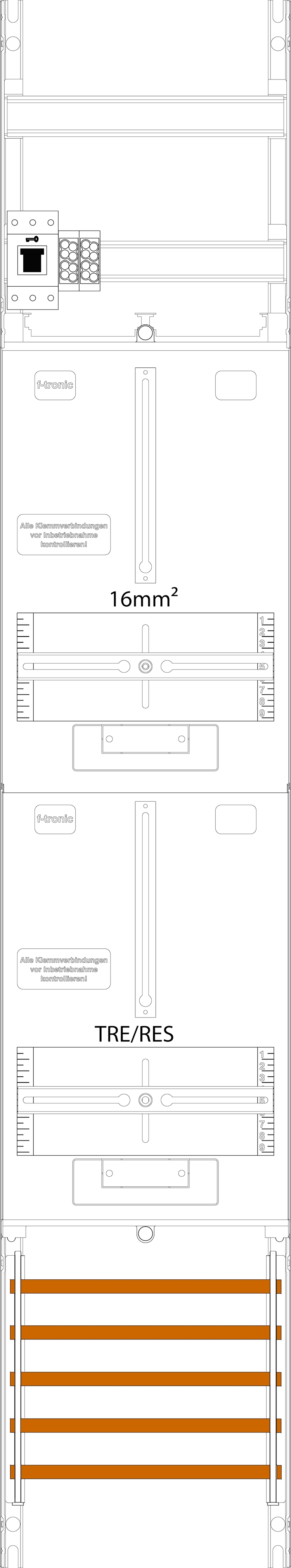1St. F-Tronic ZR6-16-HSS Zählerfeld ZR6-16-HSS,H=1350mm, 1-feldrig, 1-3.HZ 16mm², 1 HSS, 1 TRE 7143415