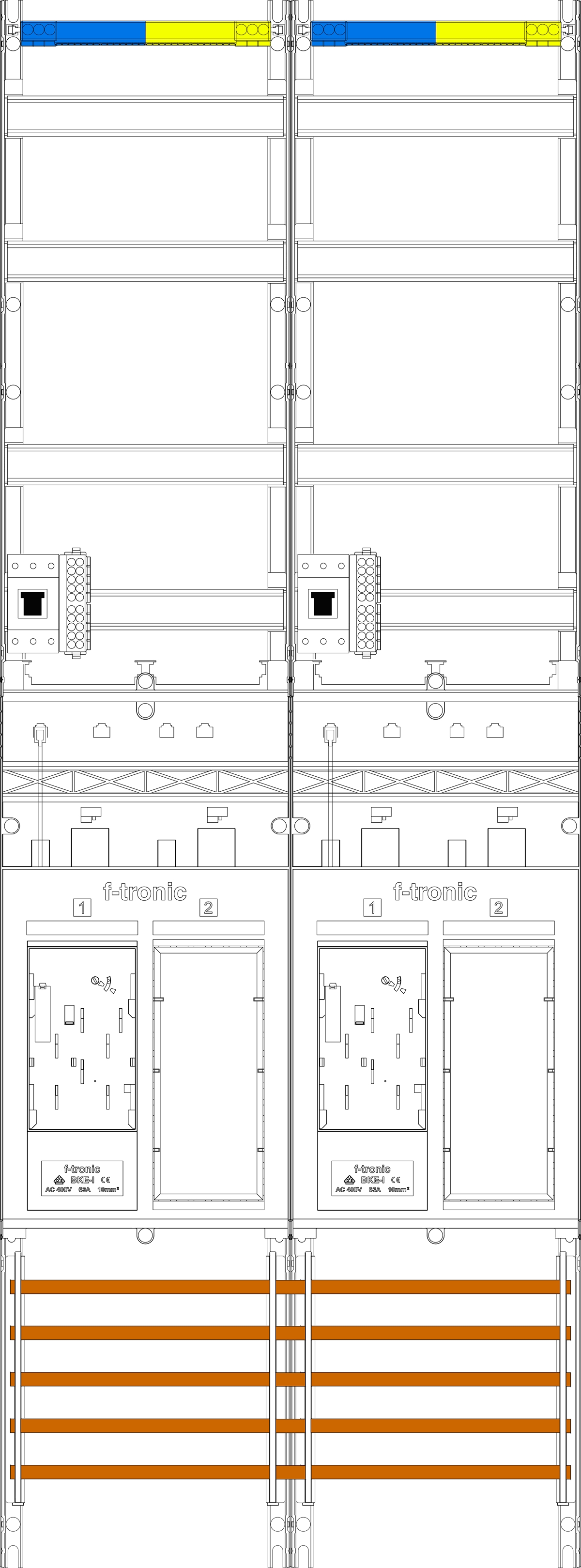 1St. F-Tronic ER29DS-HSP Zählerfeld ER29DS-HSP,H=1350mm, 2-feldrig, 2-eHZ mit DS, 2 HSP, 2 Res. 7143202