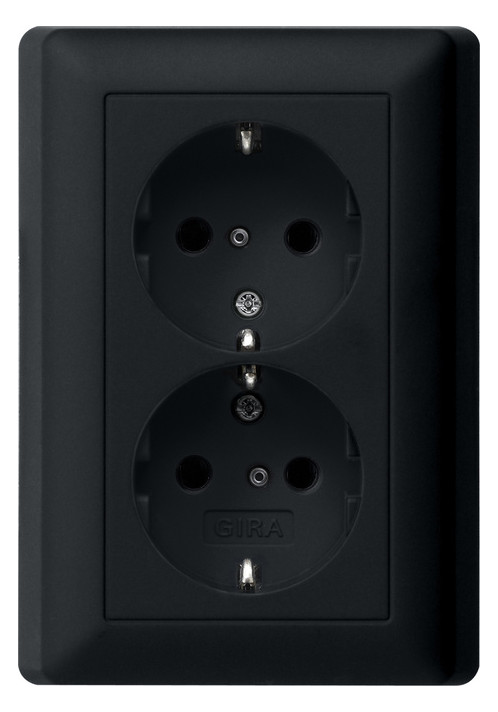 1St. Gira 0783005 SCHUKO 2f SH + Vollpl. System 55 Schwarz matt