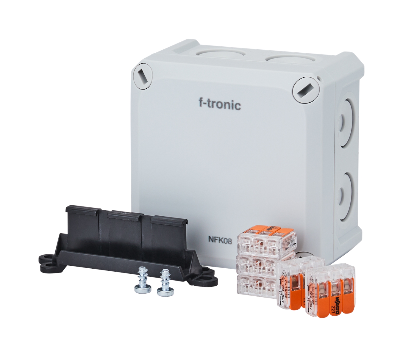 1St. F-Tronic NFK08gr-K4 FR-Abzweigkasten 85x85x54mm, Klemmen bis 4qmm, IP66, PS, grau, NFK08gr-K4 7340228