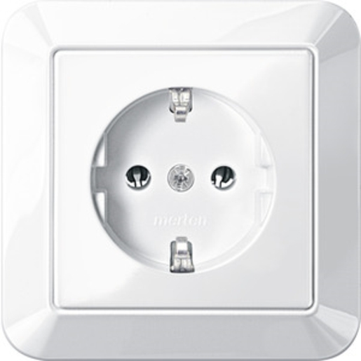1St. Merten MEG2301-1019 Steckdose mit voller Abdeckplatte, Steckklemmen, polarweiß glänzend, 1-M