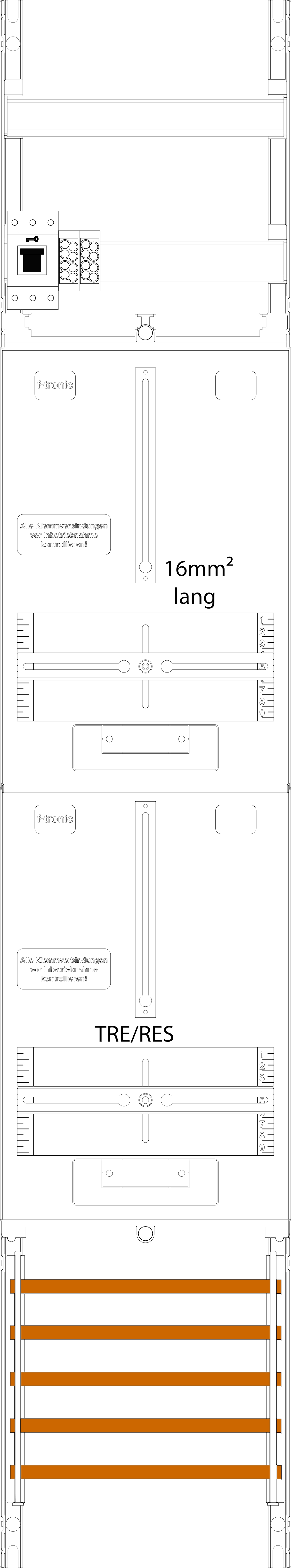 1St. F-Tronic ZR6-16L-HSS Zählerfeld ZR6-16L-HSS, 1-feldrig, H=1350mm, 1-3.HZ, 16mm² lange Kabel,1 HSS,1 TRE 7143416
