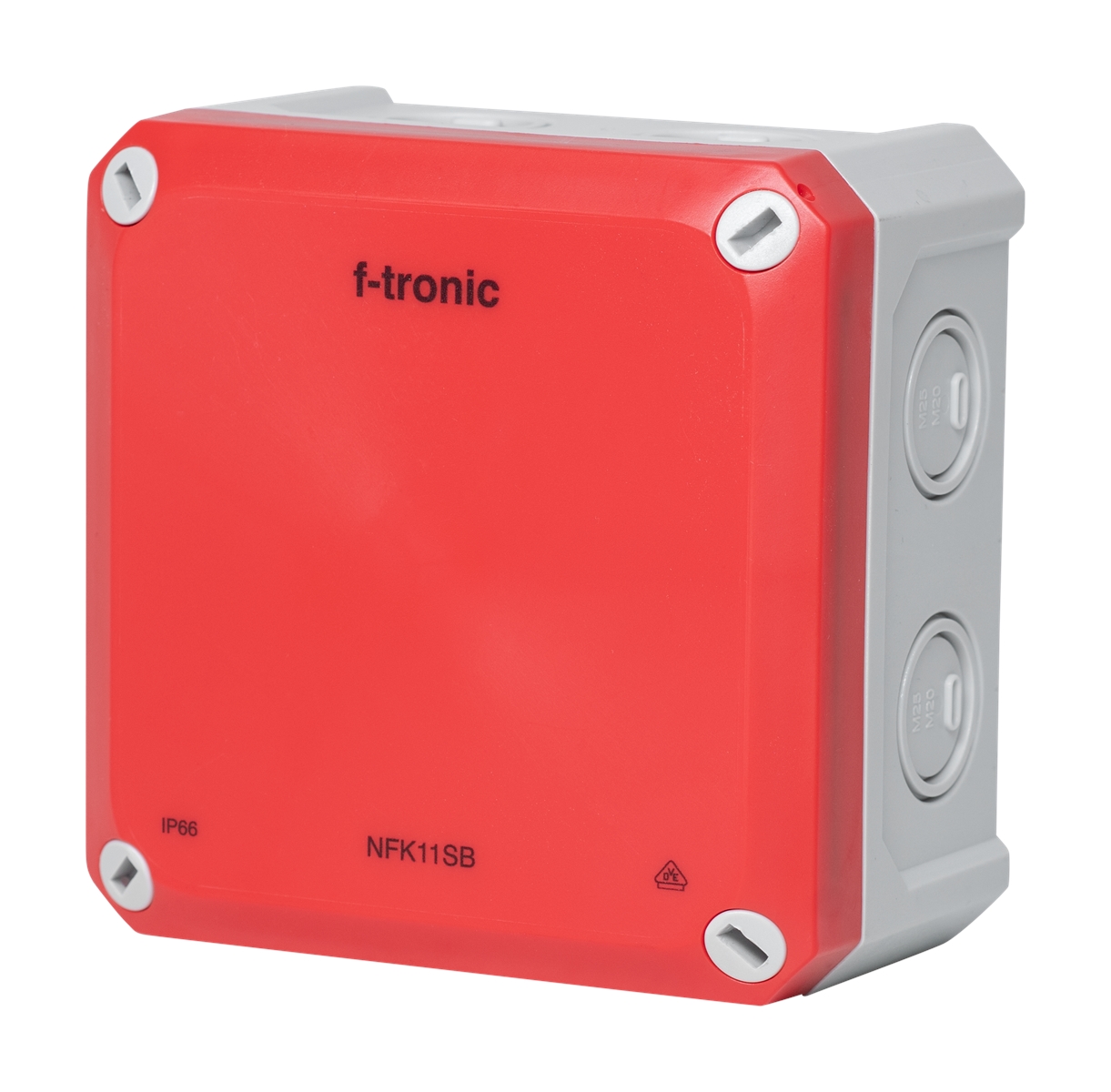 1St. F-Tronic NFK11SB FR-Abzweigkasten 110x110x67mm, Ausbrechöffnungen IP66, PS, grau/rot, Sicherheitsbeleucht. 7340211