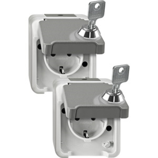 1St. Merten MEG2418-8029 Steckdose mit BRS, abschließbar mit 2 gleichen Schlüsseln/2er-Set, lichtgrau, AQUASTAR M