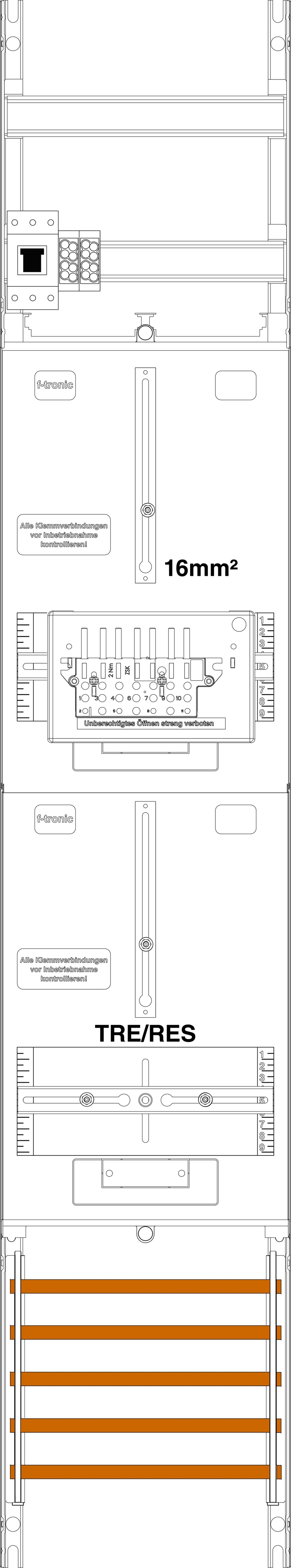 1St. F-Tronic ZR6-16-ZSK-HSP Zählerfeld ZR6-16-ZSK-HSP, 1-feldrig, H=1350mm, 1-3.HZ, 16mm², 1 ZSK-Set, 1 HSP,1 TRE 7143515