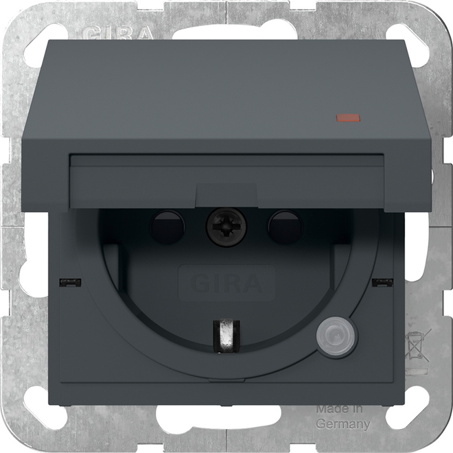 1St. Gira 455228 SCHUKO-Steckdose 16A 250V mit Klappdeckel, Kontrolllicht und Shutter, Anthrazit