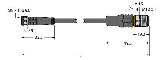 1St. TURCK PKG3M-0.6-RSC4T/TEL Aktuator- und Sensorleitung / PVC, Verbi