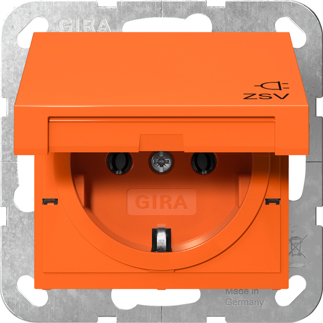 1St. Gira 4454109 Steckdose 16A 250V mit Klappdeckel mit oranger Abdeckung und Aufdruck ZSV, Orange glänzend