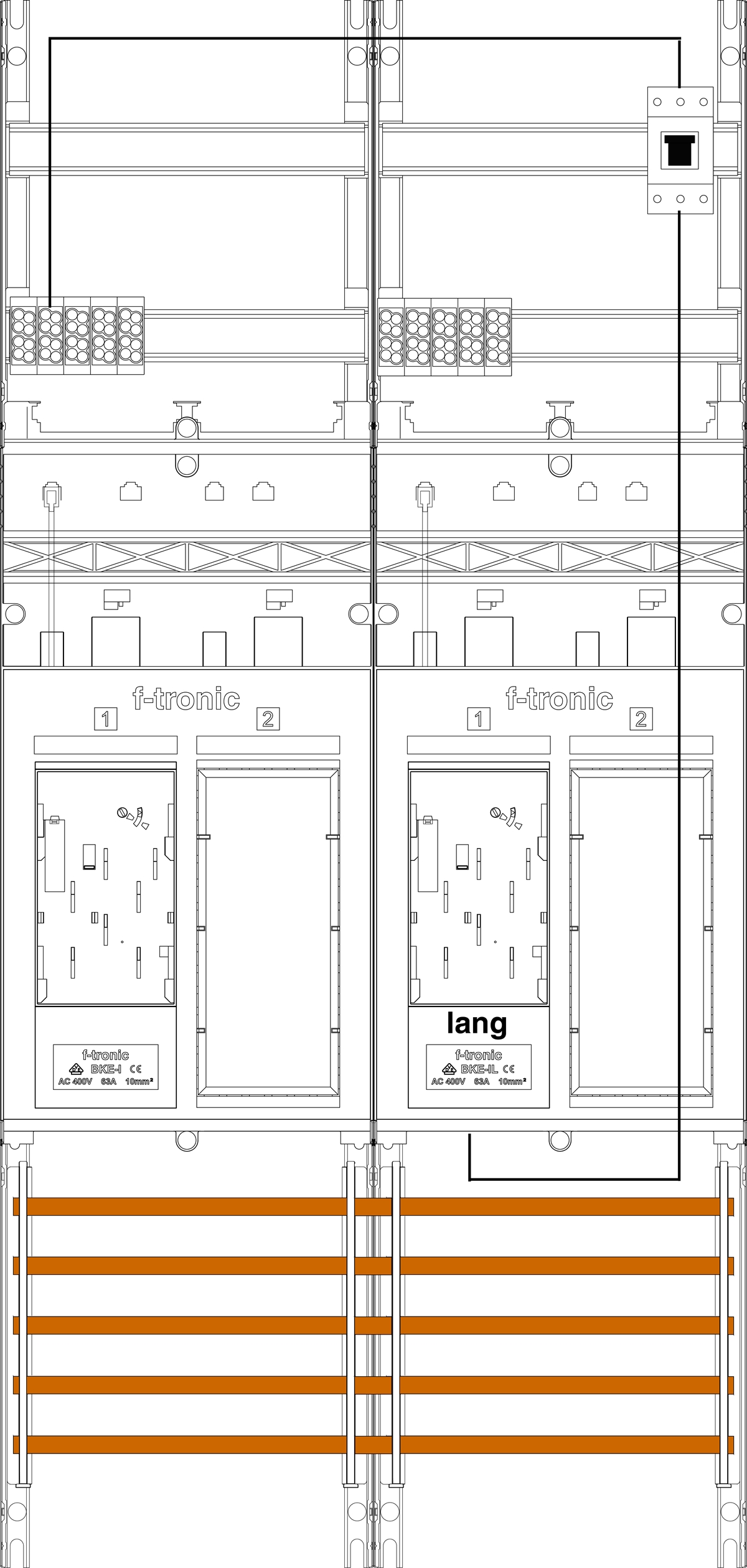 1St. F-Tronic ER26LDS-PV Zählerfeld ER26LDS-PV,H=1050mm, 2-feldrig,2-eHZ mit DS,Kaskade, 1 HSP, 2 Res. 7141177