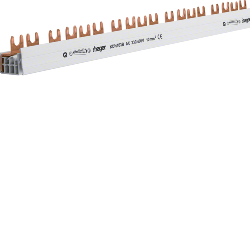 1St. Hager KDN463B Phasenschiene 4 polig mit Gabelanschluss 10mm² 63A 57 Module