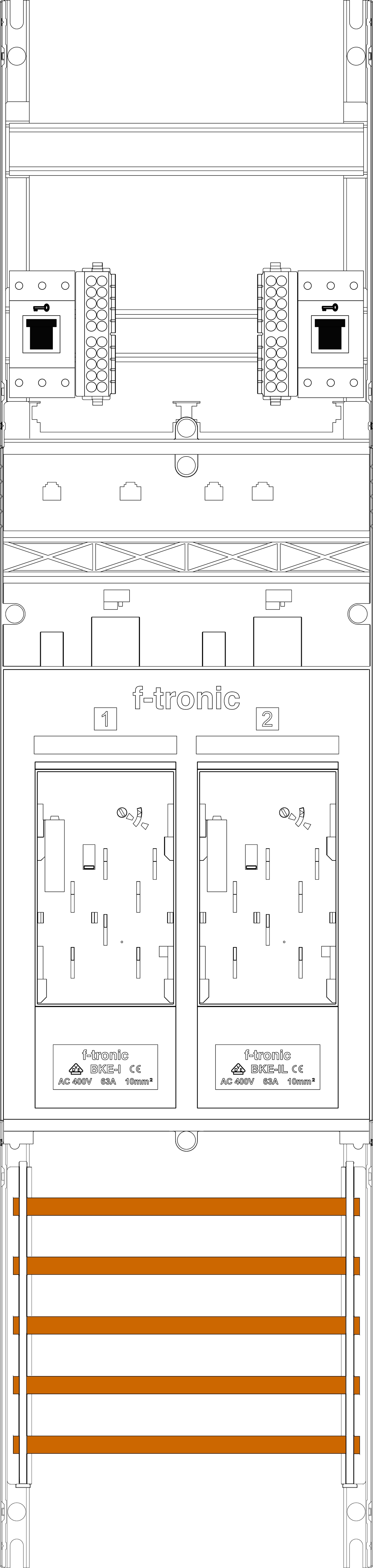 1St. F-Tronic E16-10-10L-HSS Zählerfeld E16-10-10L-HSS, 1-feldrig, H=1050mm, 2-eHZ, kurze und lange Kabel, 2 HSS 7141110
