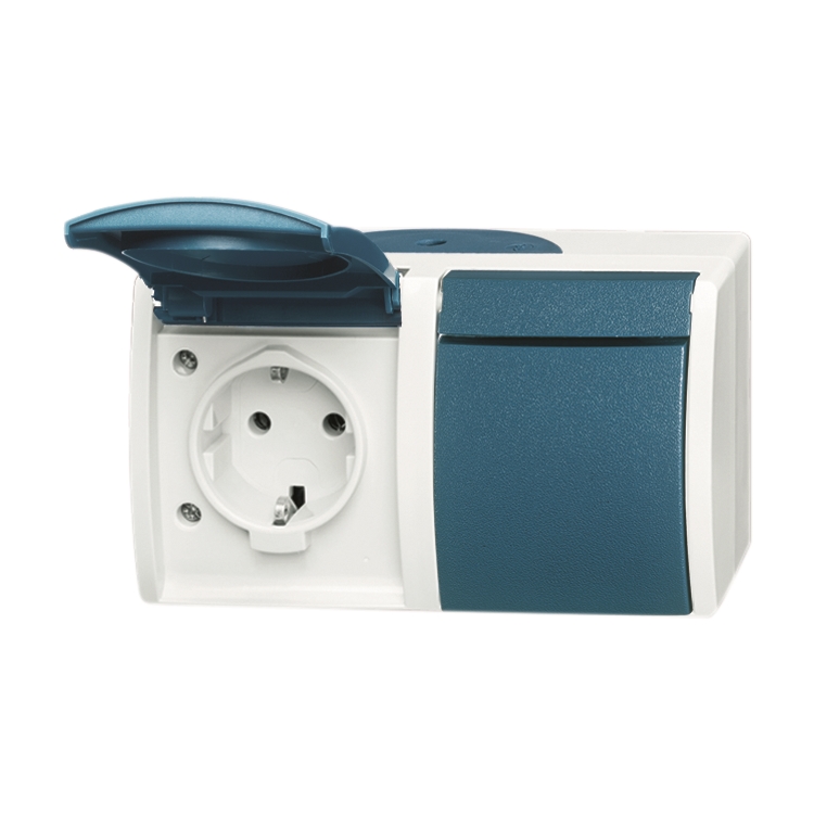 1St. Busch-Jaeger 20/2 EW-53 SCHUKO Steckdose, 2-fach ocean (IP 44) grau/blaugrün...