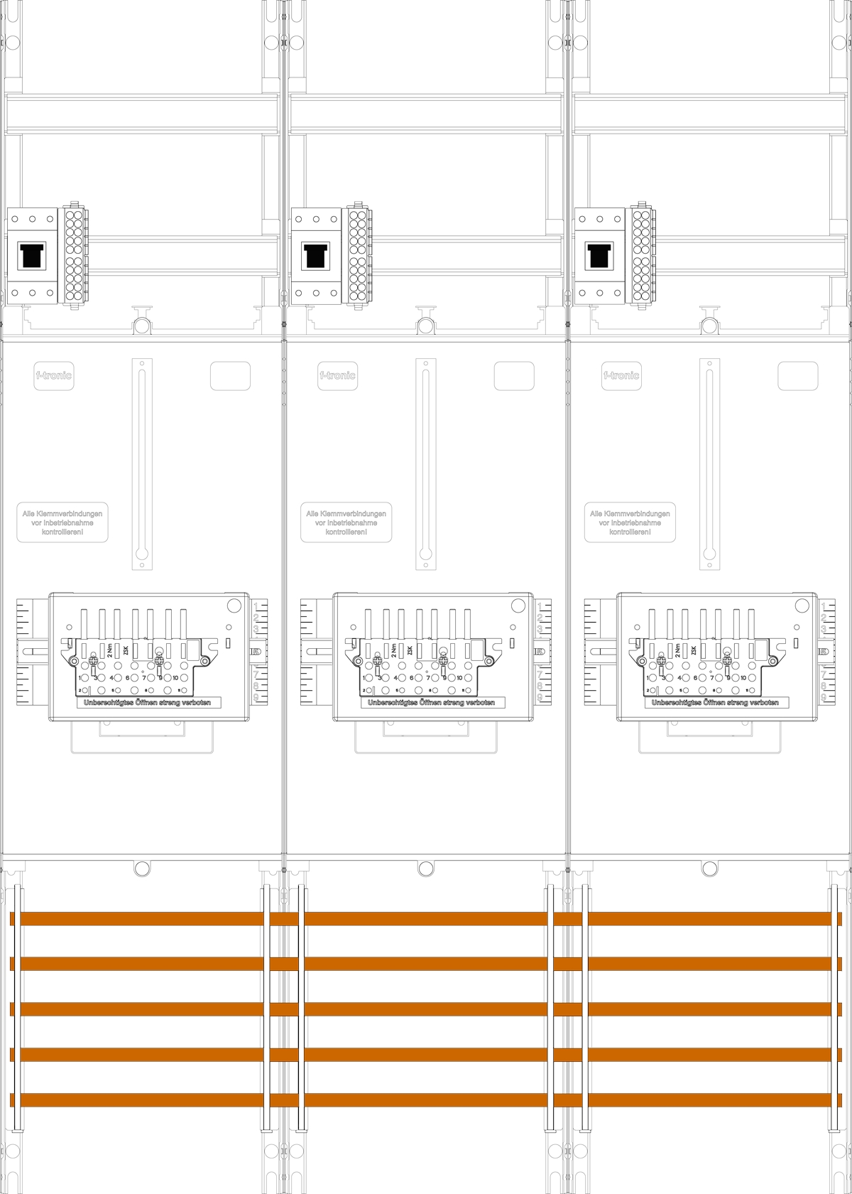 1St. F-Tronic Z31B-ZSK-HSP Zählerfeld Z31B-ZSK-HSP, 3-feldrig, H=1050mm, 3-3.HZ, 3 ZSK-Set, 3 HSP 7141505
