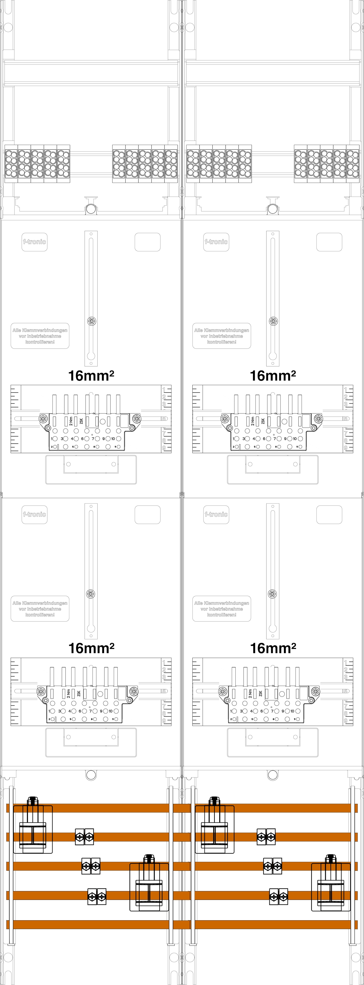 1St. F-Tronic Z216LUX-16 Zählerfeld Z216LUX-16,H=1350mm, 2-feldrig, 4-3.HZ 16mm², inkl. Verdrahtungspaket 7145108