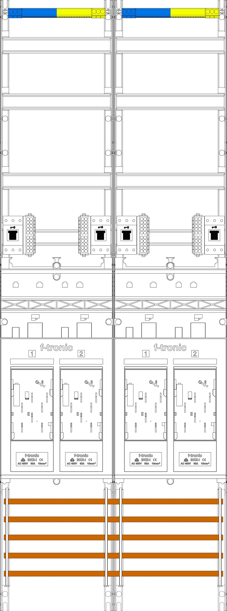1St. F-Tronic E219-HSS Zählerfeld E219-HSS, 2-feldrig, H=1350mm, 4-eHZ, 4 HSS 7143116