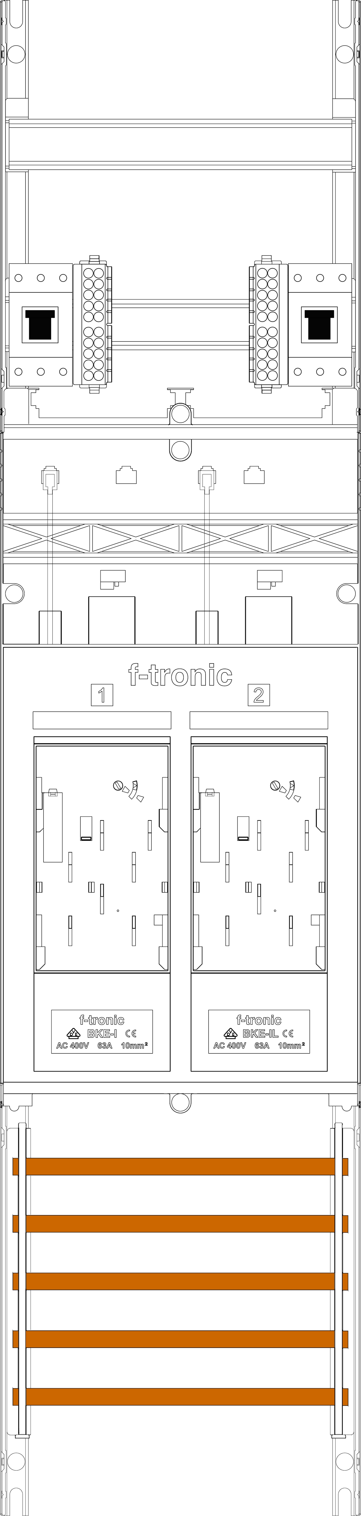 1St. F-Tronic E16DS-10-10L-HSP Zählerfeld E16DS-10-10L-HSP, 1-feldrig,H=1050mm,2-eHZ kurze, und lange Kabel mit DS, 2 HSP 7141210