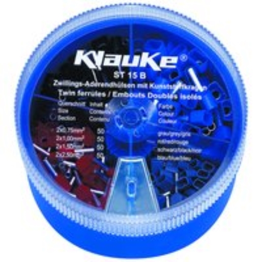 1St. Klauke ST15B Streudose, bestückt mit isolierten ZwillingsAderendhülsen von 2x0, 75-2