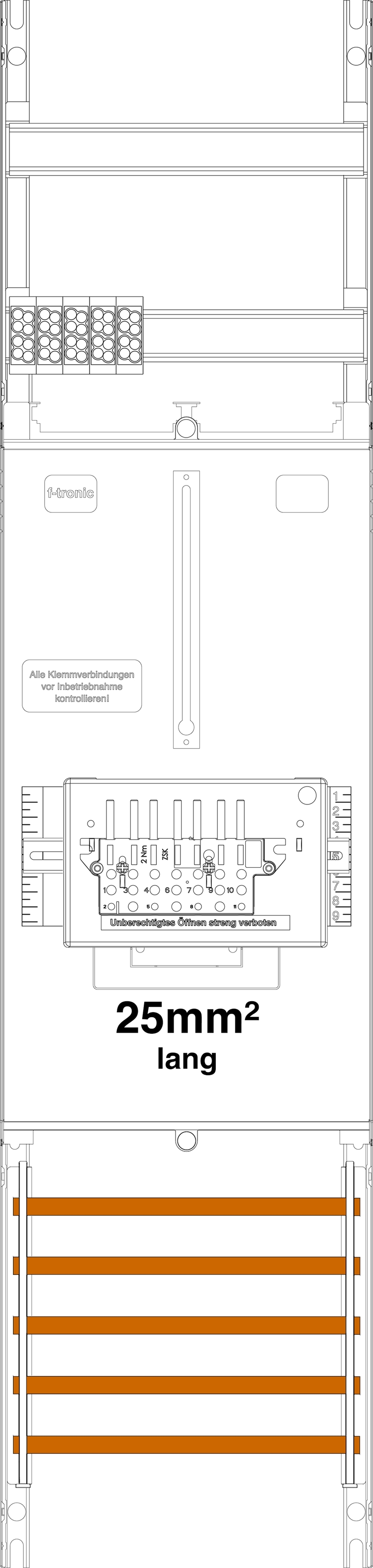 1St. F-Tronic Z1B-25L-ZSK100A Zählerfeld Z1B-25L-ZSK100A, 1-feldrig, H=1050mm, 1-3.HZ, 25mm² l. Kabel, 1 ZSK-Set 100A 7141462