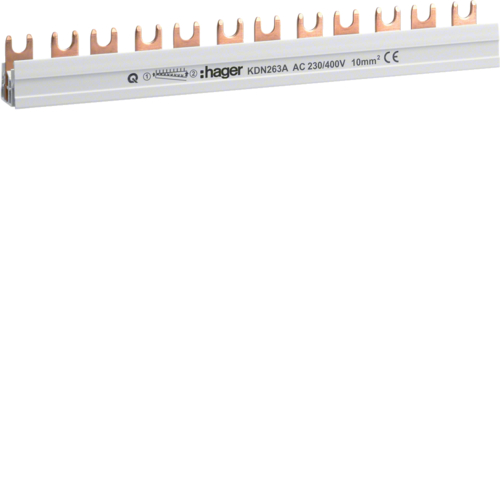 1St. Hager KDN263A Phasenschiene 2 polig mit Gabelanschluss 10mm² 63A 12 Module...