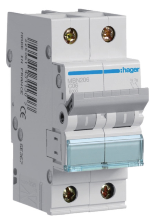 1St. Hager MBN206 LS-Schalter 2 polig 6kA B-6A 2M