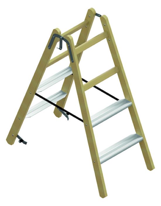 1St. Protec.Class PHSSLA24 Holz-Stufenstehleiter AluSt.2x4