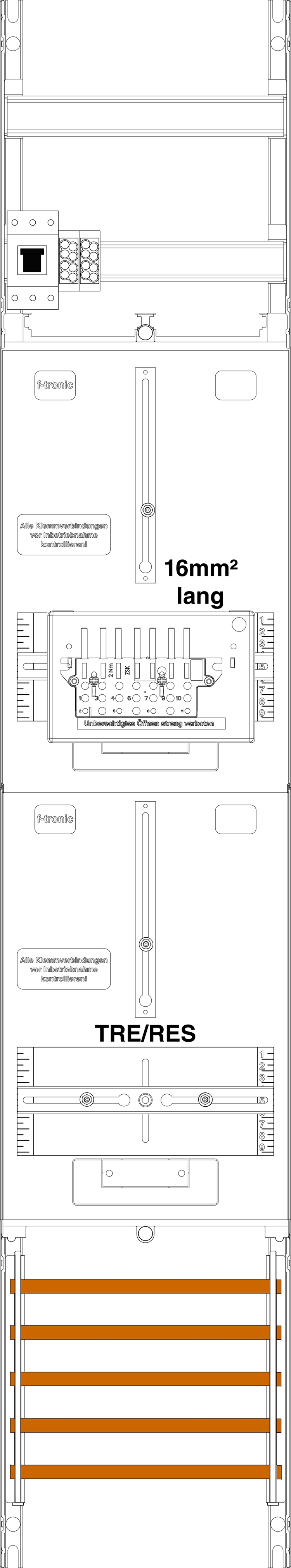 1St. F-Tronic ZR6-16L-ZSK-HSP Zählerfeld ZR6-16L-ZSK-HSP, 1-feldrig, H=1350mm, 1-3.HZ, 16mm² l. Ka.,1 ZSK,1 HSP,1 TRE 7143516