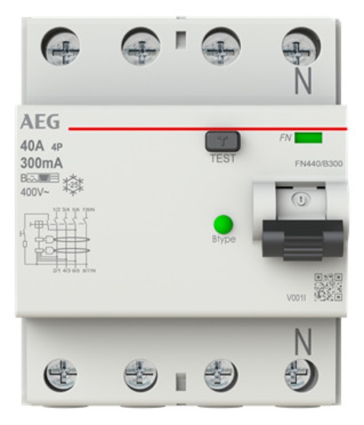 1St. AEG FN440/B300 FI-Schalter 4P Typ B 40A, 300mA, 4 Teilungseinheiten 2CSF704556R3400