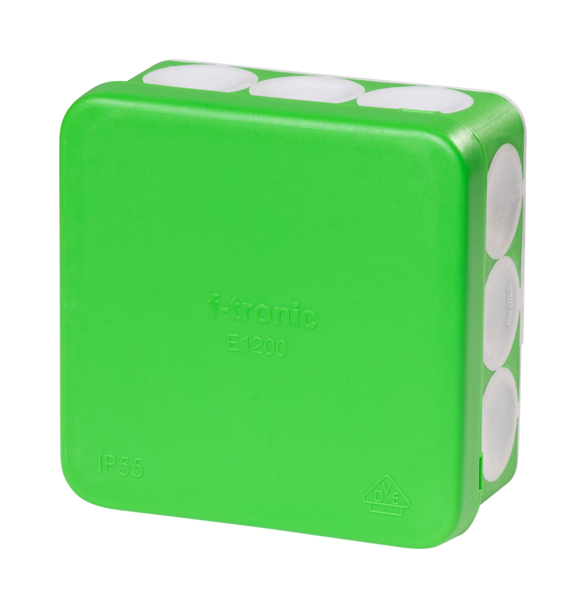 10St. F-Tronic E1210gn FR Abzweigkasten E1210gn, 80x80x37mm, IP55, gn/gr, o. Laschen,m. Durchstoßmembran 7340167