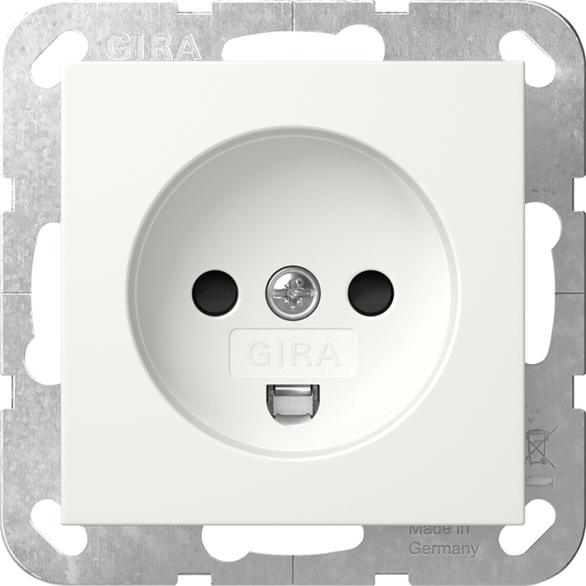1St. Gira 442227 Dänische Steckdose 16A 250V 107-2-D1, DK 1-1b mit Shutter, Reinweiß seidenmatt