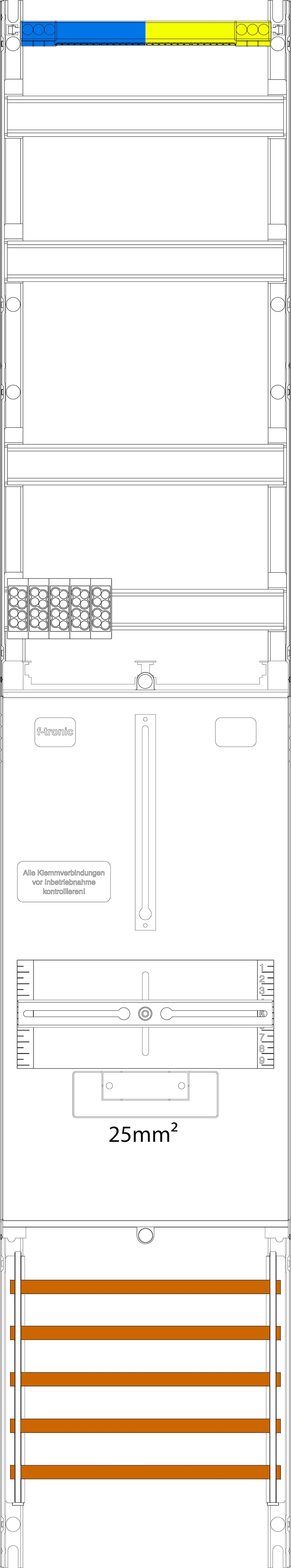 1St. F-Tronic VZ6-25 Zählerfeld VZ6-25, 1-feldrig, H=1350mm, 1-3.HZ 25mm², Vert. 2r 7143324