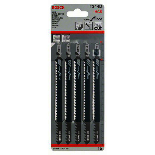 1St. Bosch 2608633A34 Stichsägeblatt T 344 D Speed for Wood, 5er-Pack Stichsägeblatt T 344 D