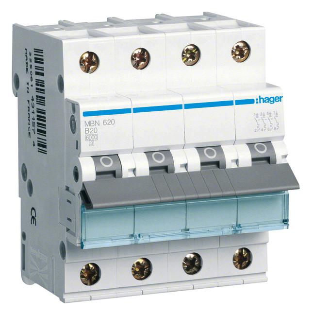 1St. Hager MBN620 LS-Schalter 3P+N 6kA B-20A 4M 1St. Hager MBN620 LS-Schalter 3P+N 6kA B-20A 4M