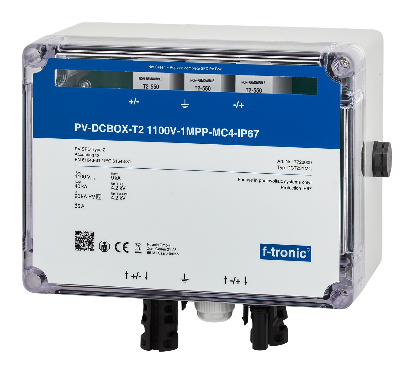 1St. F-Tronic DCT23YMC PV-DCBOX-T2 1100V-1MPP, MC4-IP67, DCT23YMC 7720009