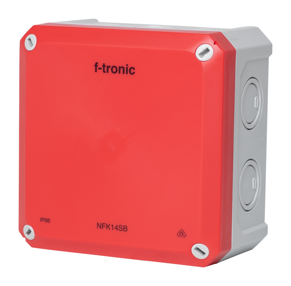 1St. F-Tronic NFK14SB FR-Abzweigkasten 140x140x81mm, Ausbrechöffnungen IP66, PS, grau/rot, Sicherheitsbeleucht. 7340212