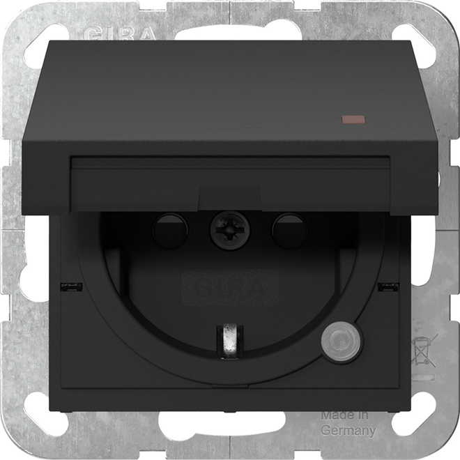 1St. Gira 4552005 Steckdose 16A 250V mit Klappdeckel, Kontrolllicht und Shutter, Schwarz matt