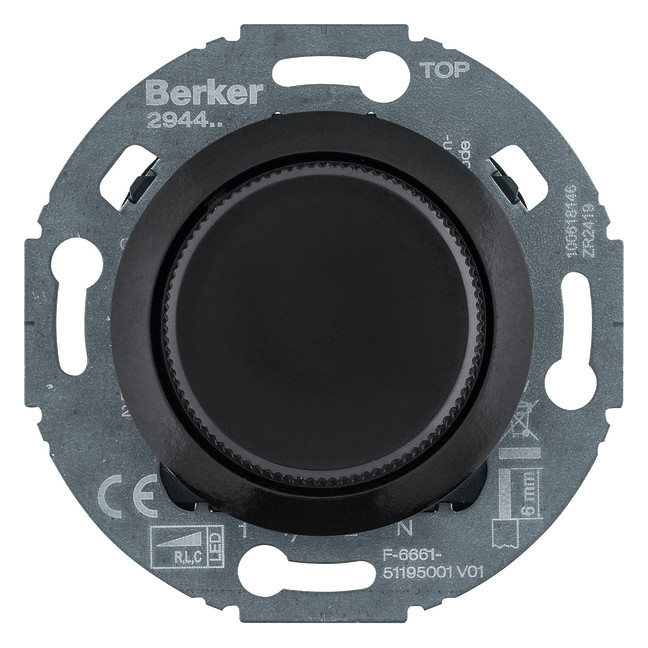 1St. Berker 294411 Universal-Drehdimmer mit Zentralstück (R, L, C, LED), Serie 1930/Glas, schw. gl.