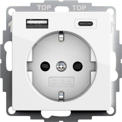 1St. Gira 245903 Steckdose mit USB-Spannungsversorgung 2fach System 55 reinweiß glänzend
