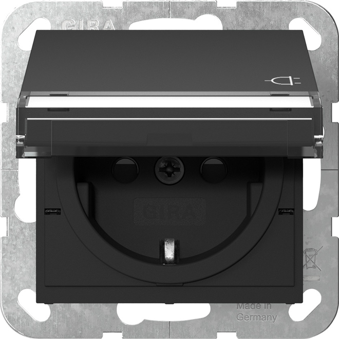 1St. Gira 4557005 Steckdose 16A 250V mit Klappdeckel, Beschriftungsfeld und Shutter, Schwarz matt