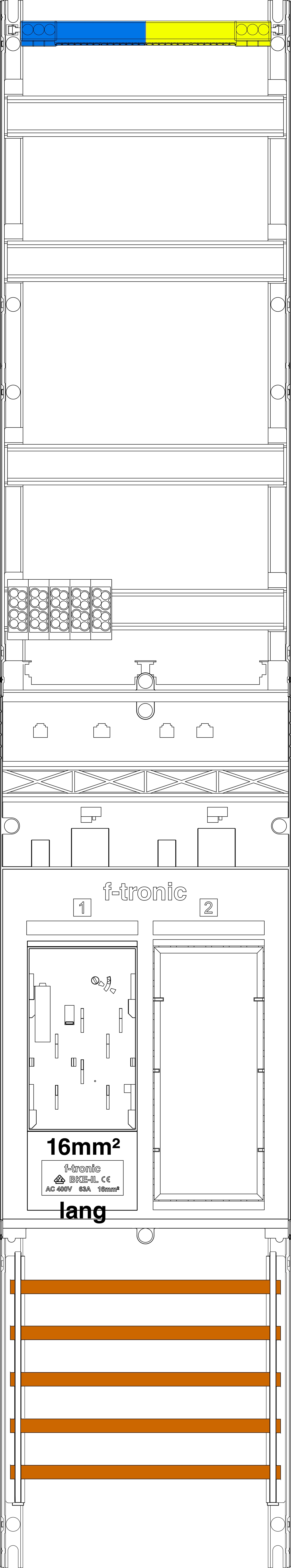 1St. F-Tronic ER9-16L Zählerfeld ER9-16L, 1-feldrig, H=1350mm, 1-eHZ 16mm², lange Kabel, 1 Res 7143005